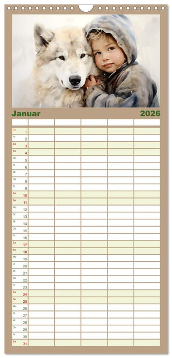 Kinder und Tiere (CALVENDO Familienplaner 2026)