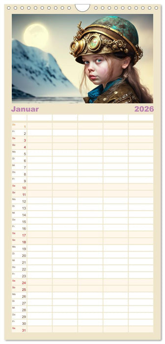 Starke Mädchen - Steampunk Welten (CALVENDO Familienplaner 2026)