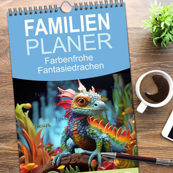 Farbenfrohe Fantasiedrachen (CALVENDO Familienplaner 2026)