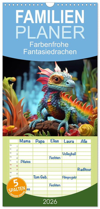 Farbenfrohe Fantasiedrachen (CALVENDO Familienplaner 2026)