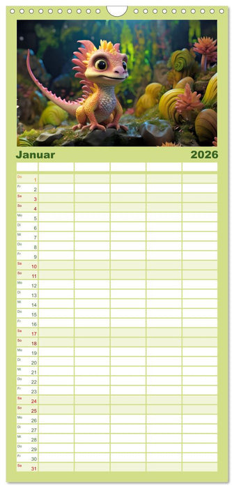 Farbenfrohe Fantasiedrachen (CALVENDO Familienplaner 2026)