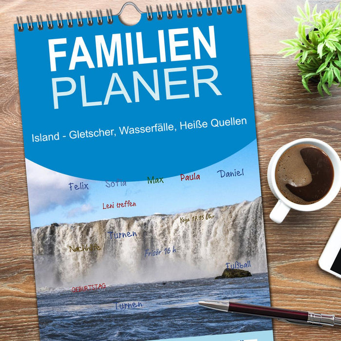 Island - Gletscher, Wasserfälle, Heiße Quellen (CALVENDO Familienplaner 2026)