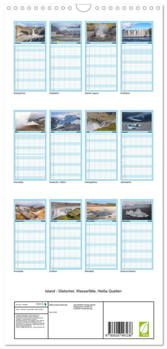 Island - Gletscher, Wasserfälle, Heiße Quellen (CALVENDO Familienplaner 2026)