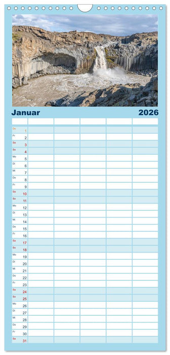 Island - Gletscher, Wasserfälle, Heiße Quellen (CALVENDO Familienplaner 2026)