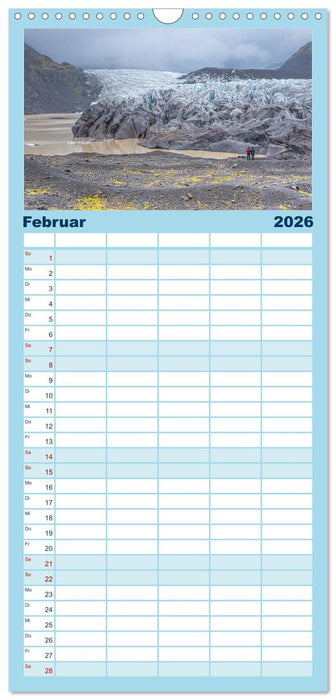 Island - Gletscher, Wasserfälle, Heiße Quellen (CALVENDO Familienplaner 2026)