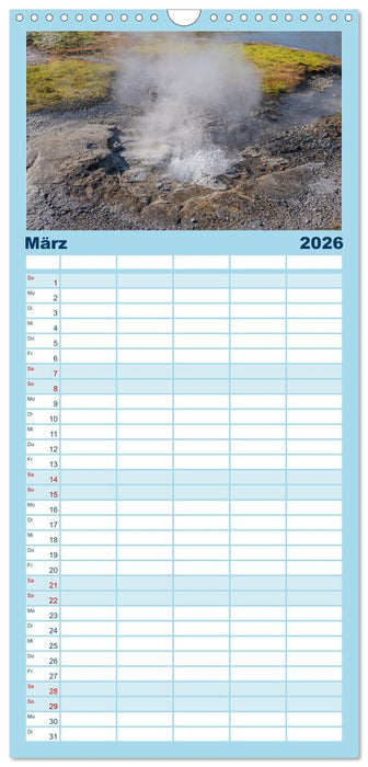 Island - Gletscher, Wasserfälle, Heiße Quellen (CALVENDO Familienplaner 2026)