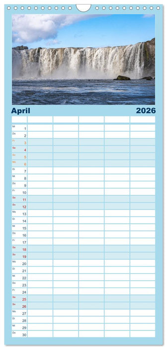 Island - Gletscher, Wasserfälle, Heiße Quellen (CALVENDO Familienplaner 2026)