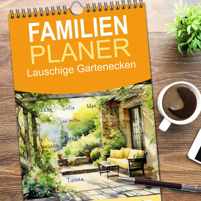 Lauschige Gartenecken (CALVENDO Familienplaner 2026)