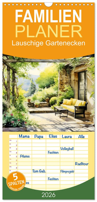 Lauschige Gartenecken (CALVENDO Familienplaner 2026)