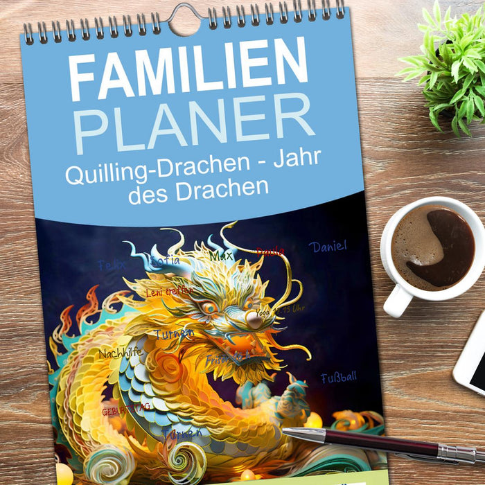 Quilling-Drachen - Jahr des Drachen (CALVENDO Familienplaner 2026)