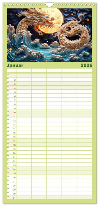 Quilling-Drachen - Jahr des Drachen (CALVENDO Familienplaner 2026)