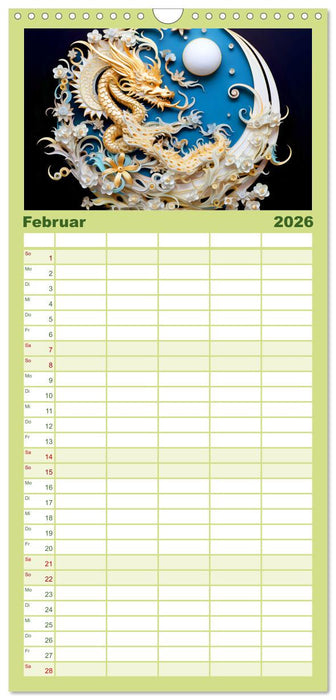 Quilling-Drachen - Jahr des Drachen (CALVENDO Familienplaner 2026)