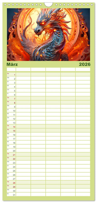 Quilling-Drachen - Jahr des Drachen (CALVENDO Familienplaner 2026)