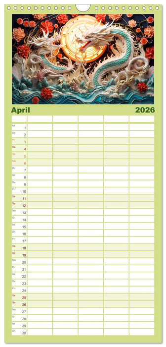 Quilling-Drachen - Jahr des Drachen (CALVENDO Familienplaner 2026)