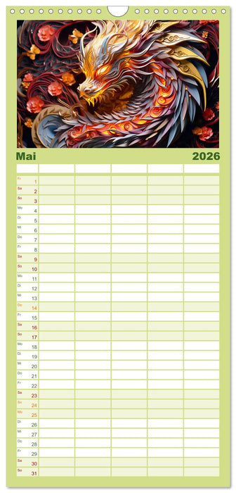 Quilling-Drachen - Jahr des Drachen (CALVENDO Familienplaner 2026)