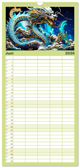 Quilling-Drachen - Jahr des Drachen (CALVENDO Familienplaner 2026)