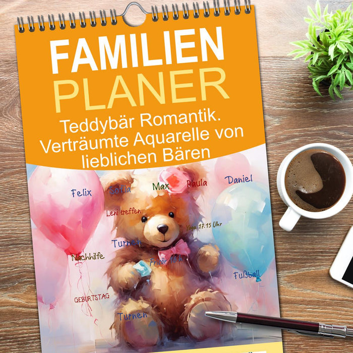 Teddybär Romantik. Verträumte Aquarelle von lieblichen Bären (CALVENDO Familienplaner 2026)