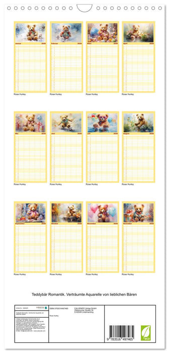 Teddybär Romantik. Verträumte Aquarelle von lieblichen Bären (CALVENDO Familienplaner 2026)