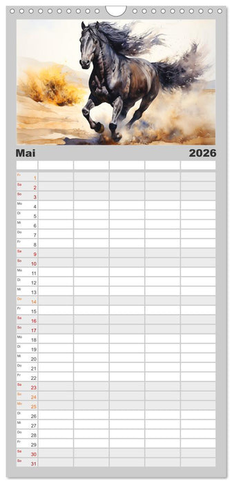 Pferde. Romantische Aquarelle von schwarzen Schönheiten (CALVENDO Familienplaner 2026)