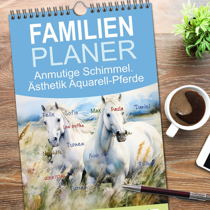 Anmutige Schimmel. Ästhetik Aquarell-Pferde (CALVENDO Familienplaner 2026)