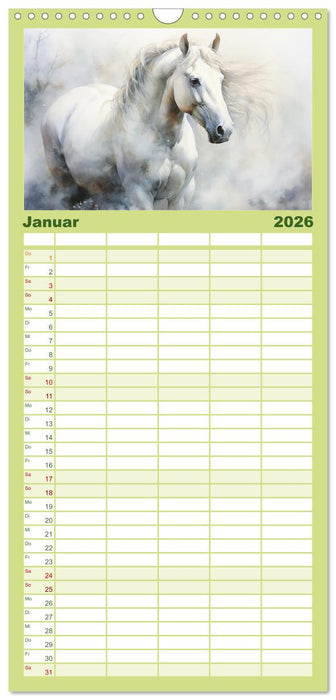 Anmutige Schimmel. Ästhetik Aquarell-Pferde (CALVENDO Familienplaner 2026)