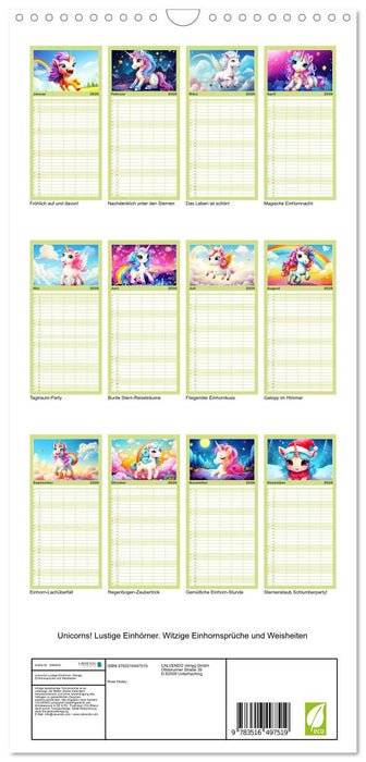 Unicorns! Lustige Einhörner. Witzige Einhornsprüche und Weisheiten (CALVENDO Familienplaner 2026)