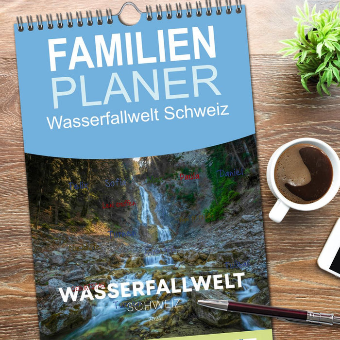 Wasserfallwelt Schweiz (CALVENDO Familienplaner 2026)