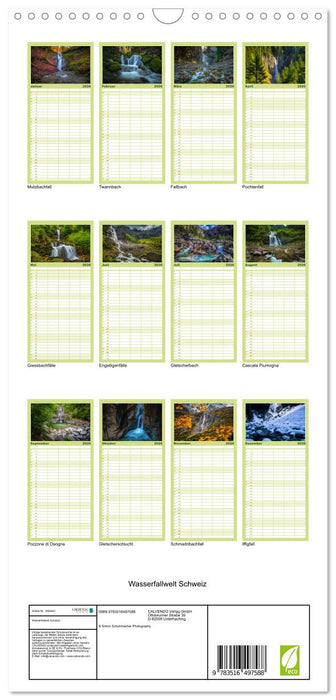 Wasserfallwelt Schweiz (CALVENDO Familienplaner 2026)