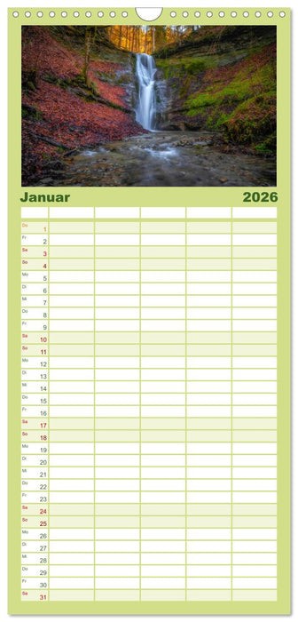 Wasserfallwelt Schweiz (CALVENDO Familienplaner 2026)