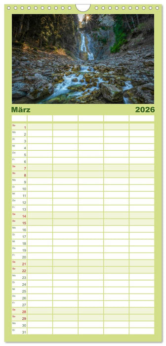 Wasserfallwelt Schweiz (CALVENDO Familienplaner 2026)