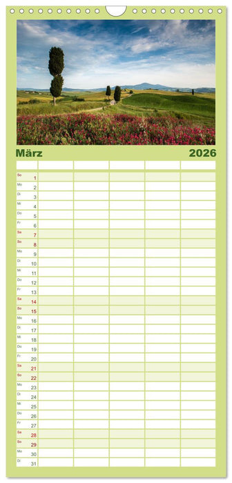 Grüne Farbtöne Toskana (CALVENDO Familienplaner 2026)