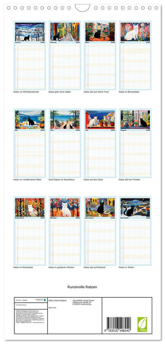 Kunstvolle Katzen (CALVENDO Familienplaner 2026)
