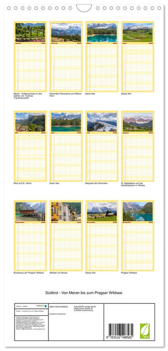 Südtirol - Von Meran bis zum Pragser Wildsee (CALVENDO Familienplaner 2026)