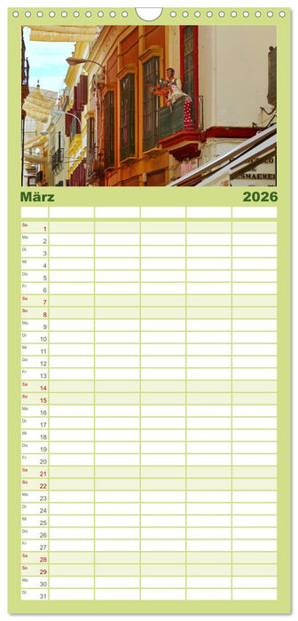 Andalusien, blaues Meer und historische Bauwerke (CALVENDO Familienplaner 2026)