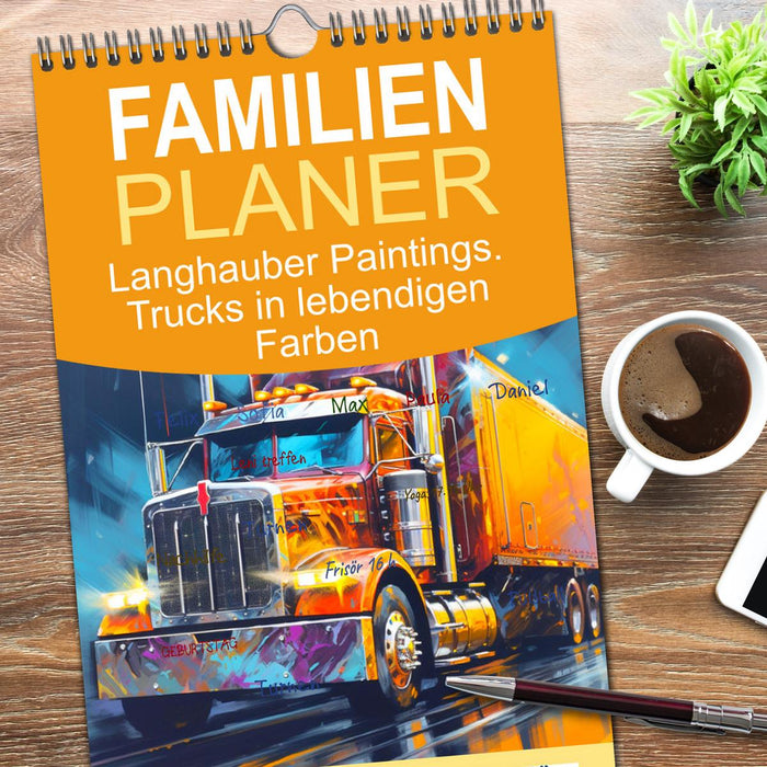 Langhauber Paintings. Trucks in lebendigen Farben (CALVENDO Familienplaner 2026)