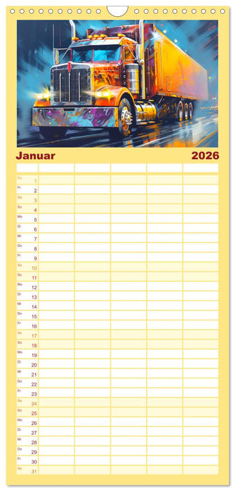 Langhauber Paintings. Trucks in lebendigen Farben (CALVENDO Familienplaner 2026)