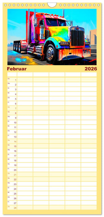Langhauber Paintings. Trucks in lebendigen Farben (CALVENDO Familienplaner 2026)