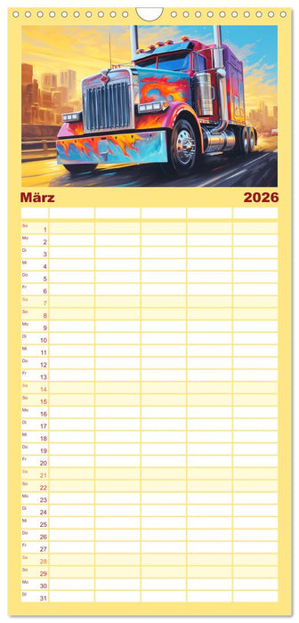Langhauber Paintings. Trucks in lebendigen Farben (CALVENDO Familienplaner 2026)