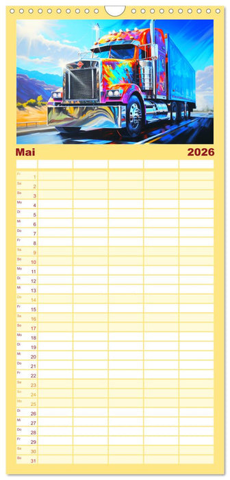 Langhauber Paintings. Trucks in lebendigen Farben (CALVENDO Familienplaner 2026)