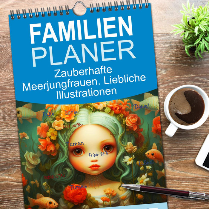 Zauberhafte Meerjungfrauen. Liebliche Illustrationen (CALVENDO Familienplaner 2026)
