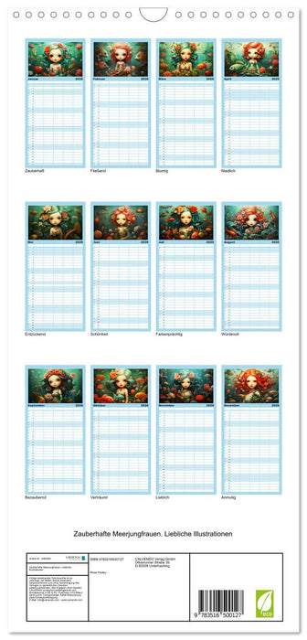 Zauberhafte Meerjungfrauen. Liebliche Illustrationen (CALVENDO Familienplaner 2026)