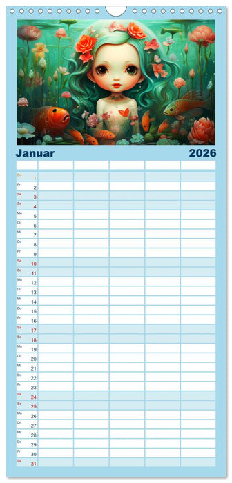 Zauberhafte Meerjungfrauen. Liebliche Illustrationen (CALVENDO Familienplaner 2026)