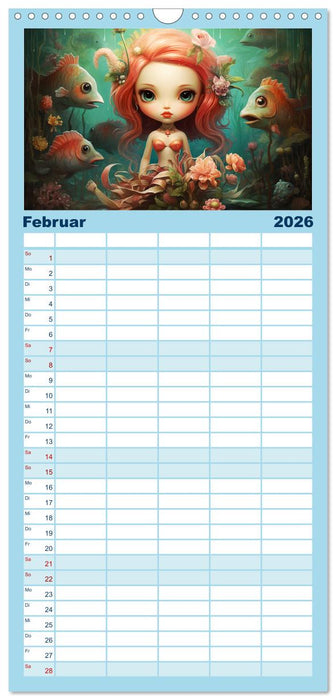 Zauberhafte Meerjungfrauen. Liebliche Illustrationen (CALVENDO Familienplaner 2026)