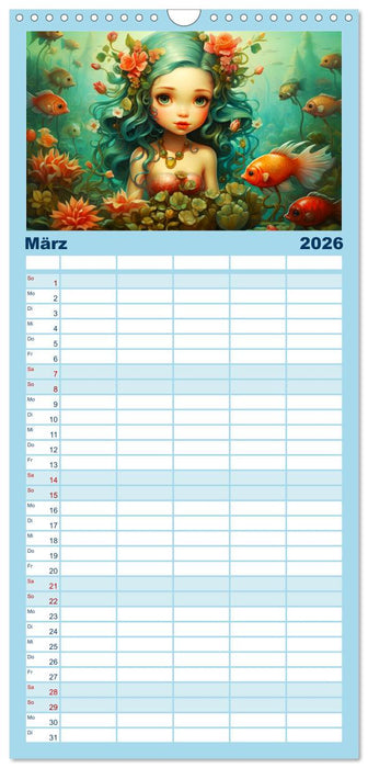 Zauberhafte Meerjungfrauen. Liebliche Illustrationen (CALVENDO Familienplaner 2026)