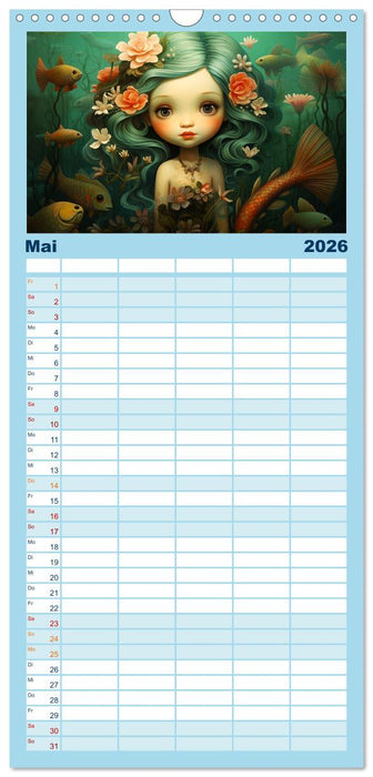 Zauberhafte Meerjungfrauen. Liebliche Illustrationen (CALVENDO Familienplaner 2026)