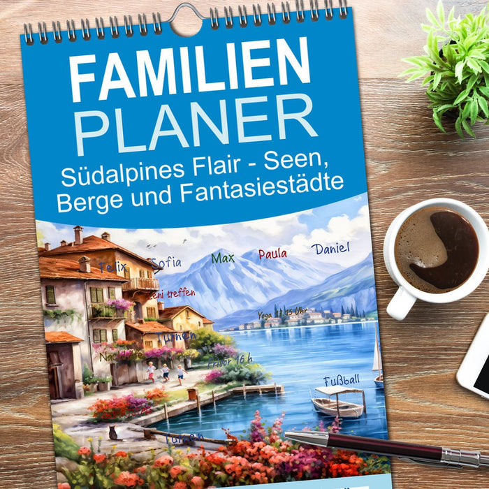 Südalpines Flair - Seen, Berge und Fantasiestädte (CALVENDO Familienplaner 2026)