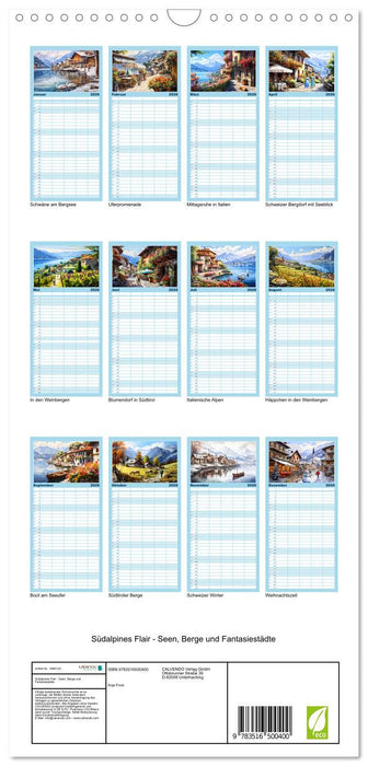 Südalpines Flair - Seen, Berge und Fantasiestädte (CALVENDO Familienplaner 2026)
