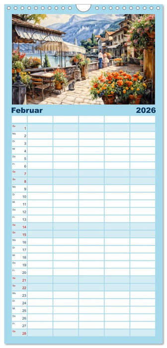 Südalpines Flair - Seen, Berge und Fantasiestädte (CALVENDO Familienplaner 2026)