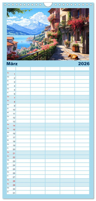 Südalpines Flair - Seen, Berge und Fantasiestädte (CALVENDO Familienplaner 2026)