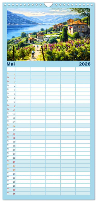 Südalpines Flair - Seen, Berge und Fantasiestädte (CALVENDO Familienplaner 2026)